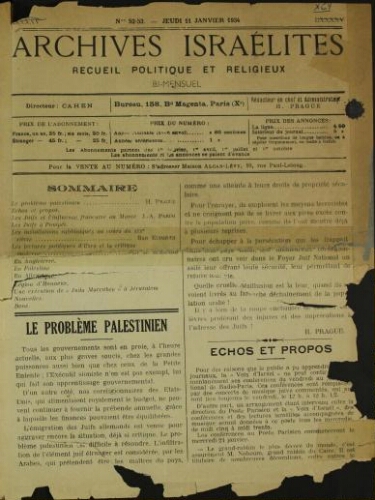 Archives israélites de France. Vol.95 N°52-53 (11 janv. 1934)